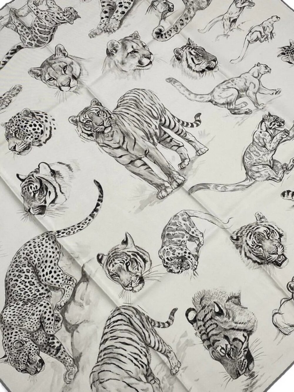 HERMES Carre 90 Gray-Beige Gray Black Scarf